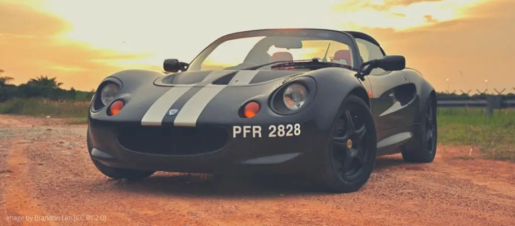A Lotus Elise with racing stripes