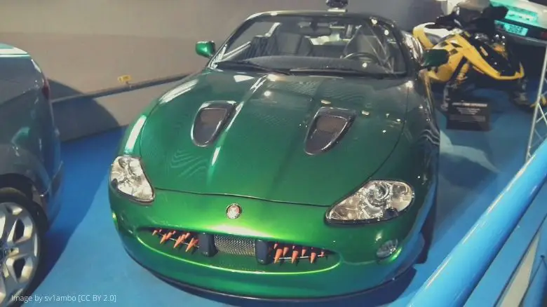 A green Jaguar XK that was used in a James Bond film