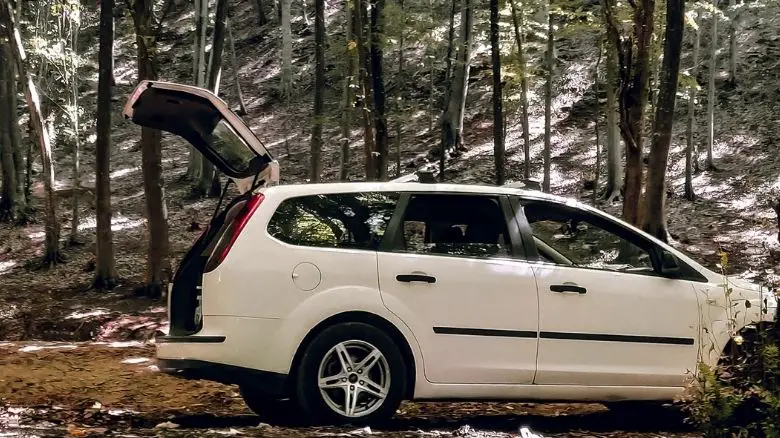 A Ford Focus estate in the woods