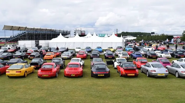 Porsche stand at a classic car show