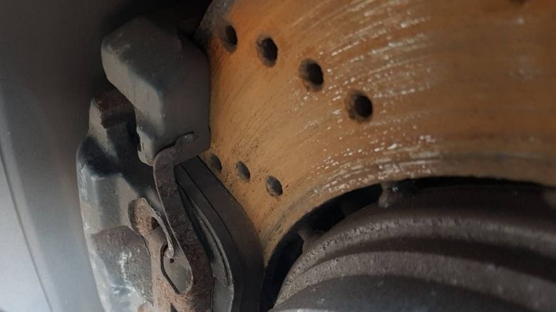 Rust build-up on a brake disc