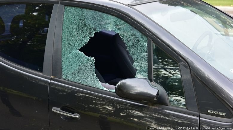 A car with a smashed window