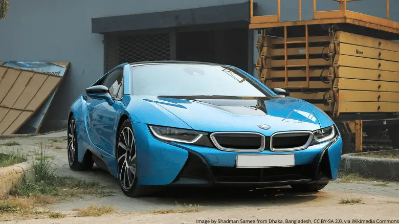 A blue BMW i8