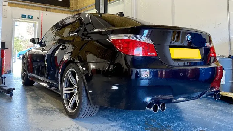 A BMW E60 M5 at the garage