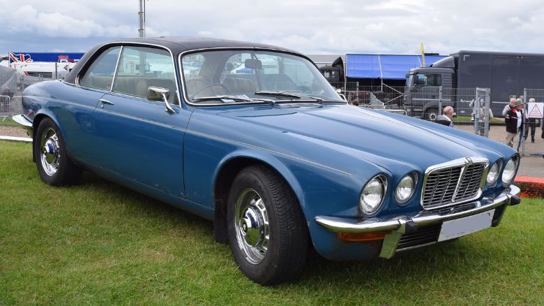 A blue Jaguar XJ