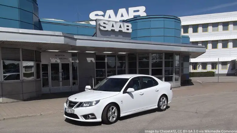Saab outside the factory