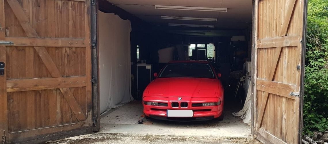 BMW 840 in a garage